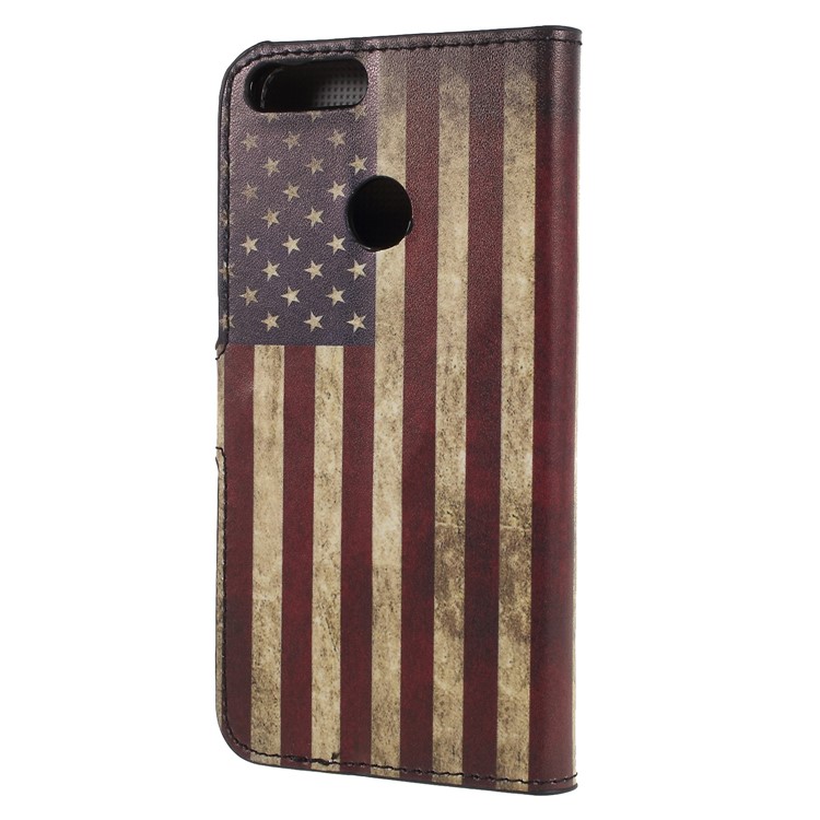 Pattern Printing PU Leather Magnetic Wallet Stand Protective Phone Casing for Huawei P Smart / Enjoy 7S - Flag of America-2