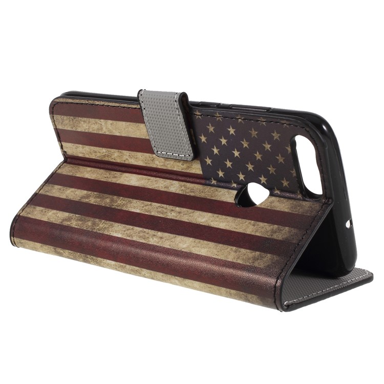 Pattern Printing PU Leather Magnetic Wallet Stand Protective Phone Casing for Huawei P Smart / Enjoy 7S - Flag of America-5