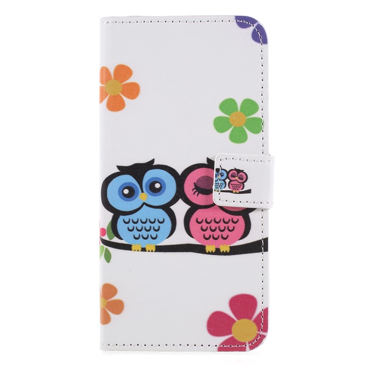 Pattern Printing PU Leather Magnetic Wallet Stand Protective Flip Phone Case for Huawei P Smart / Enjoy 7S - Owl Couple-1
