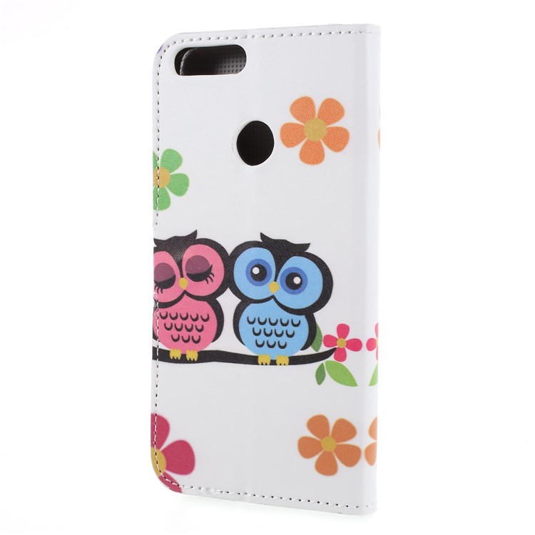 Pattern Printing PU Leather Magnetic Wallet Stand Protective Flip Phone Case for Huawei P Smart / Enjoy 7S - Owl Couple-2