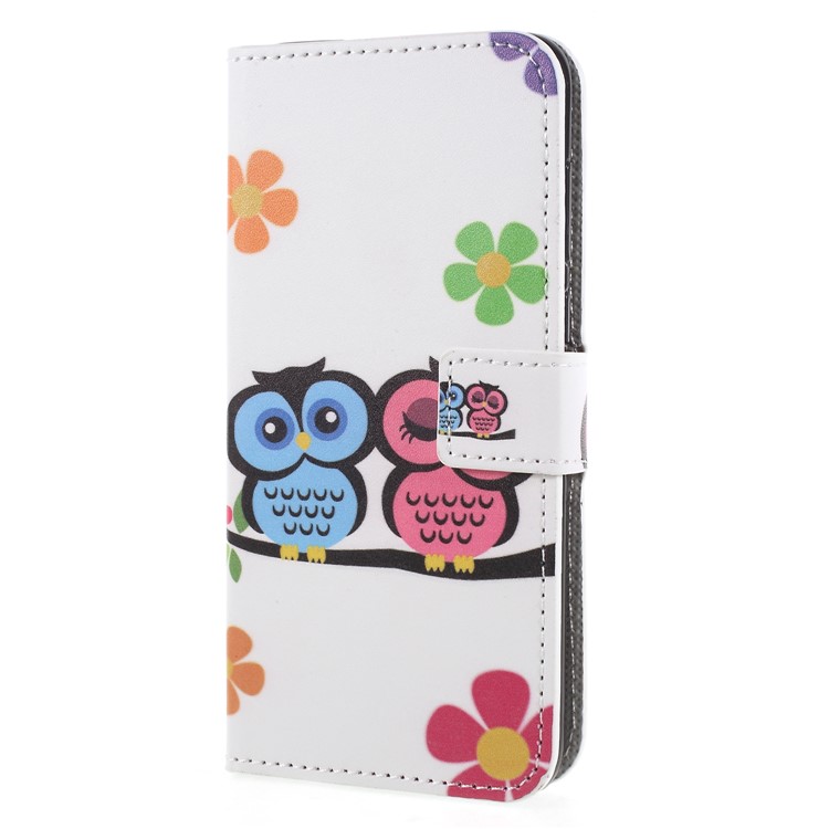 Pattern Printing PU Leather Magnetic Wallet Stand Protective Flip Phone Case for Huawei P Smart / Enjoy 7S - Owl Couple-3