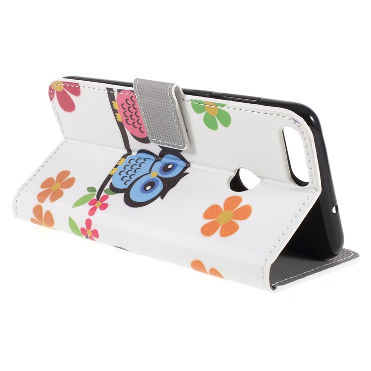 Pattern Printing PU Leather Magnetic Wallet Stand Protective Flip Phone Case for Huawei P Smart / Enjoy 7S - Owl Couple-5