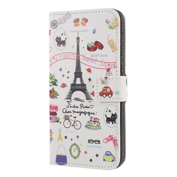 Stampa Del Modello Portafoglio In Pelle PU Magnetico Portafoglio Protettivo Copertura Del Telefono Cellulare Per Huawei P Intelligente / Goditi 7S - Torre Eiffel-3