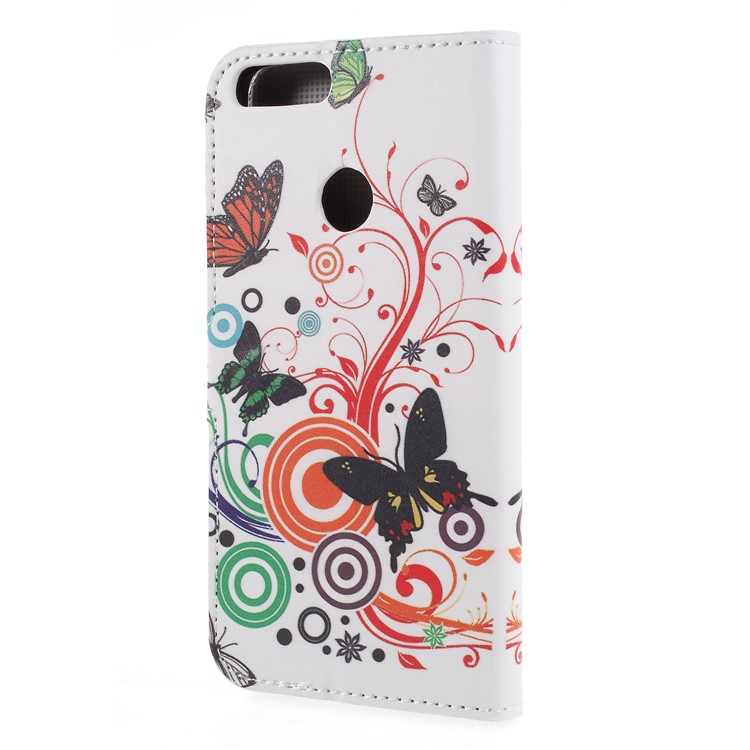 Pattern Printing PU Leather Wallet Stand Protective Phone Shell with Magnet for Huawei P Smart / Enjoy 7S - Butterfly-2
