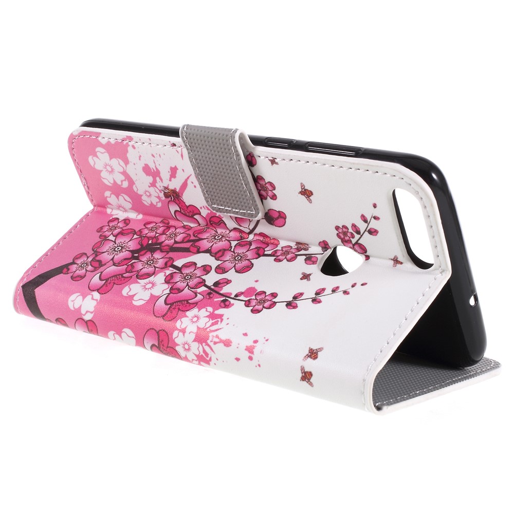 For Huawei P Smart / Enjoy 7S Wallet PU Leather Stand Phone Accessory Cover - Pink Flower-5