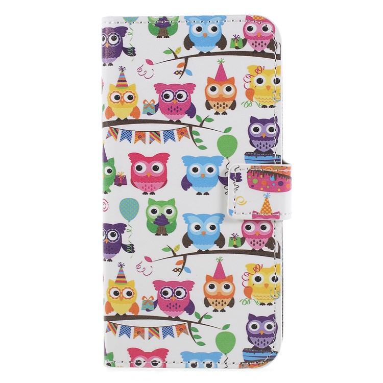 For Huawei P Smart / Enjoy 7S Wallet PU Leather Stand Phone Protection Casing - Colorful Owls-1