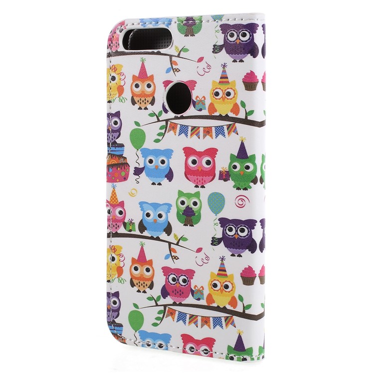 For Huawei P Smart / Enjoy 7S Wallet PU Leather Stand Phone Protection Casing - Colorful Owls-2