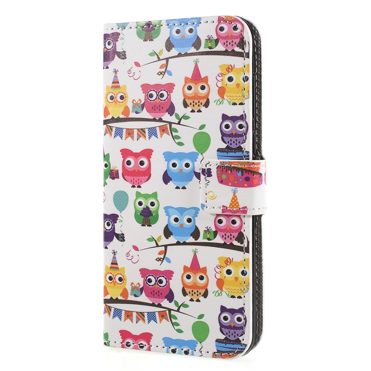 For Huawei P Smart / Enjoy 7S Wallet PU Leather Stand Phone Protection Casing - Colorful Owls-3