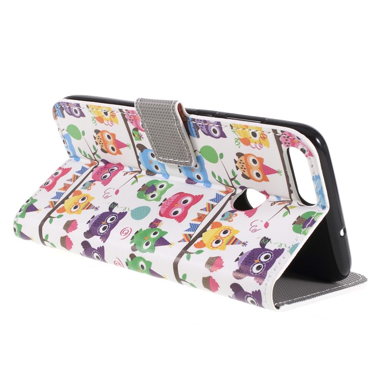 For Huawei P Smart / Enjoy 7S Wallet PU Leather Stand Phone Protection Casing - Colorful Owls-5