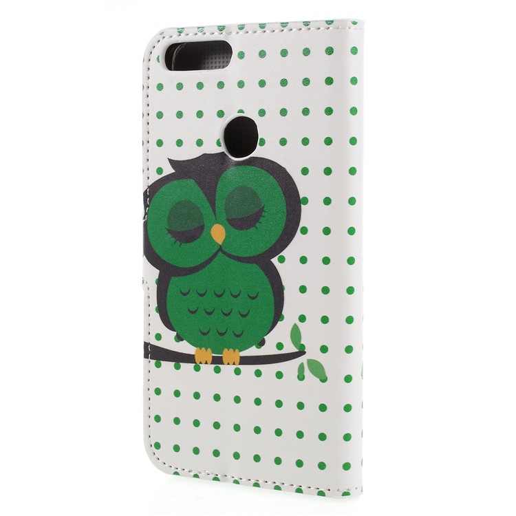 Pattern Printing PU Leather Magnetic Wallet Stand Protective Mobile Phone Cover for Huawei P Smart / Enjoy 7S - Sleeping Owl-2