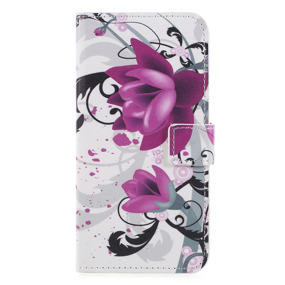 For Huawei P Smart / Enjoy 7S Wallet PU Leather Stand Mobile Phone Accessory Case - Purple Flower-1