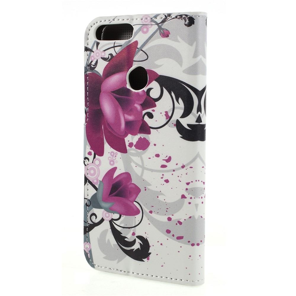 For Huawei P Smart / Enjoy 7S Wallet PU Leather Stand Mobile Phone Accessory Case - Purple Flower-2
