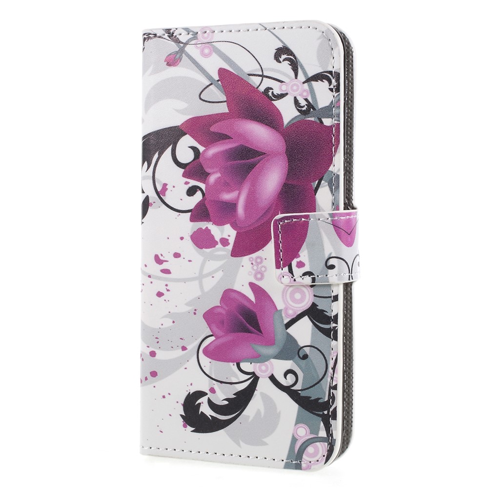 For Huawei P Smart / Enjoy 7S Wallet PU Leather Stand Mobile Phone Accessory Case - Purple Flower-3