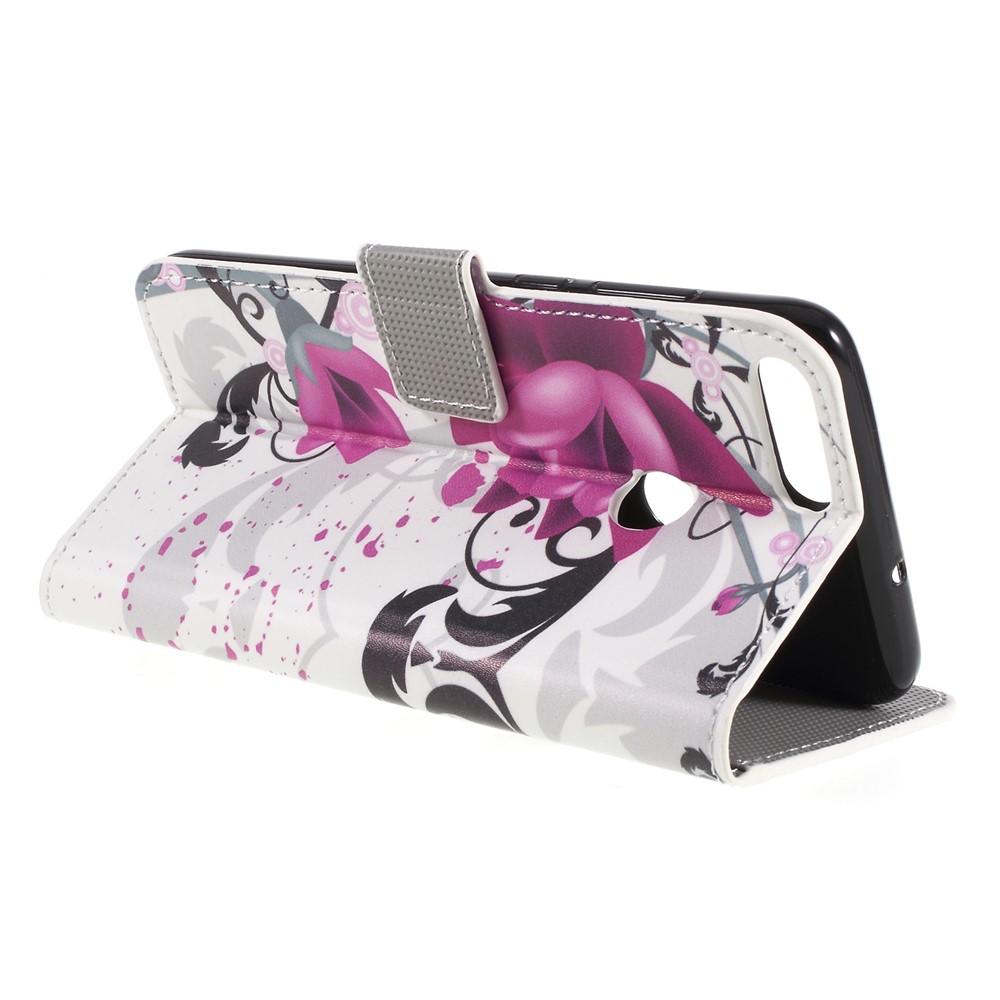 For Huawei P Smart / Enjoy 7S Wallet PU Leather Stand Mobile Phone Accessory Case - Purple Flower-5