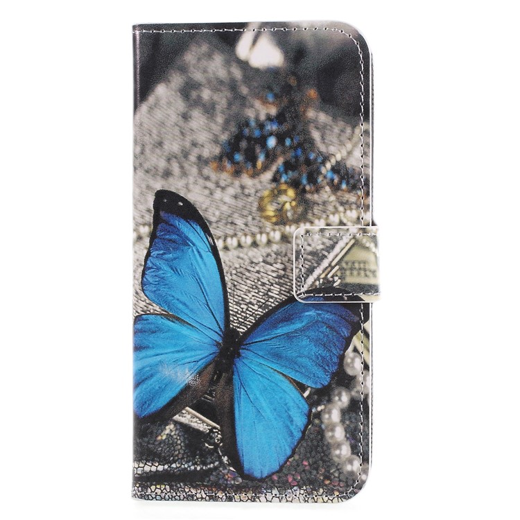 For Huawei P Smart / Enjoy 7S Wallet PU Leather Stand Phone Case - Blue Butterfly-1