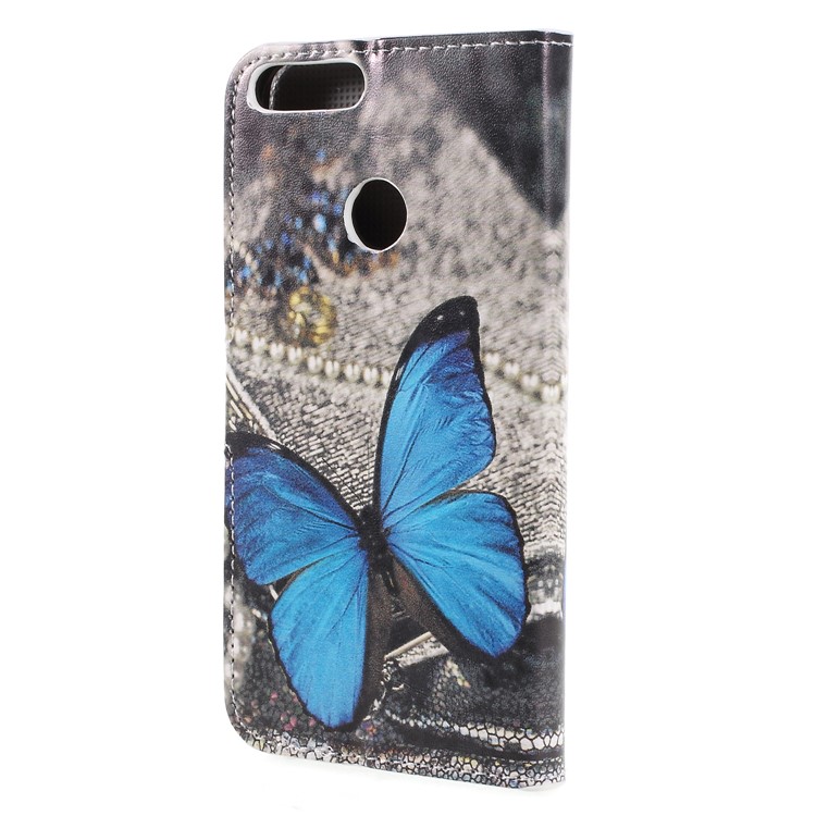 For Huawei P Smart / Enjoy 7S Wallet PU Leather Stand Phone Case - Blue Butterfly-2