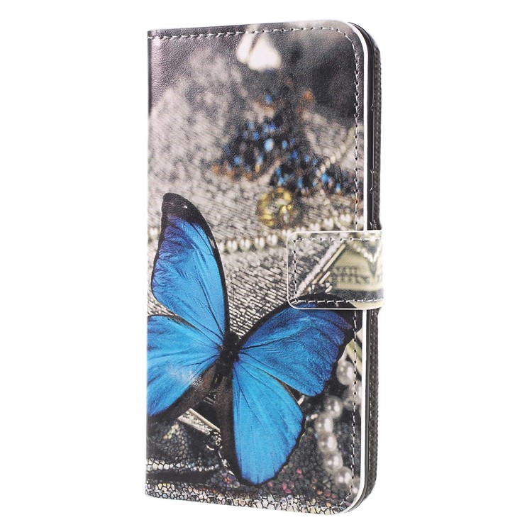 For Huawei P Smart / Enjoy 7S Wallet PU Leather Stand Phone Case - Blue Butterfly-3