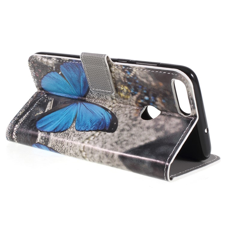 For Huawei P Smart / Enjoy 7S Wallet PU Leather Stand Phone Case - Blue Butterfly-5