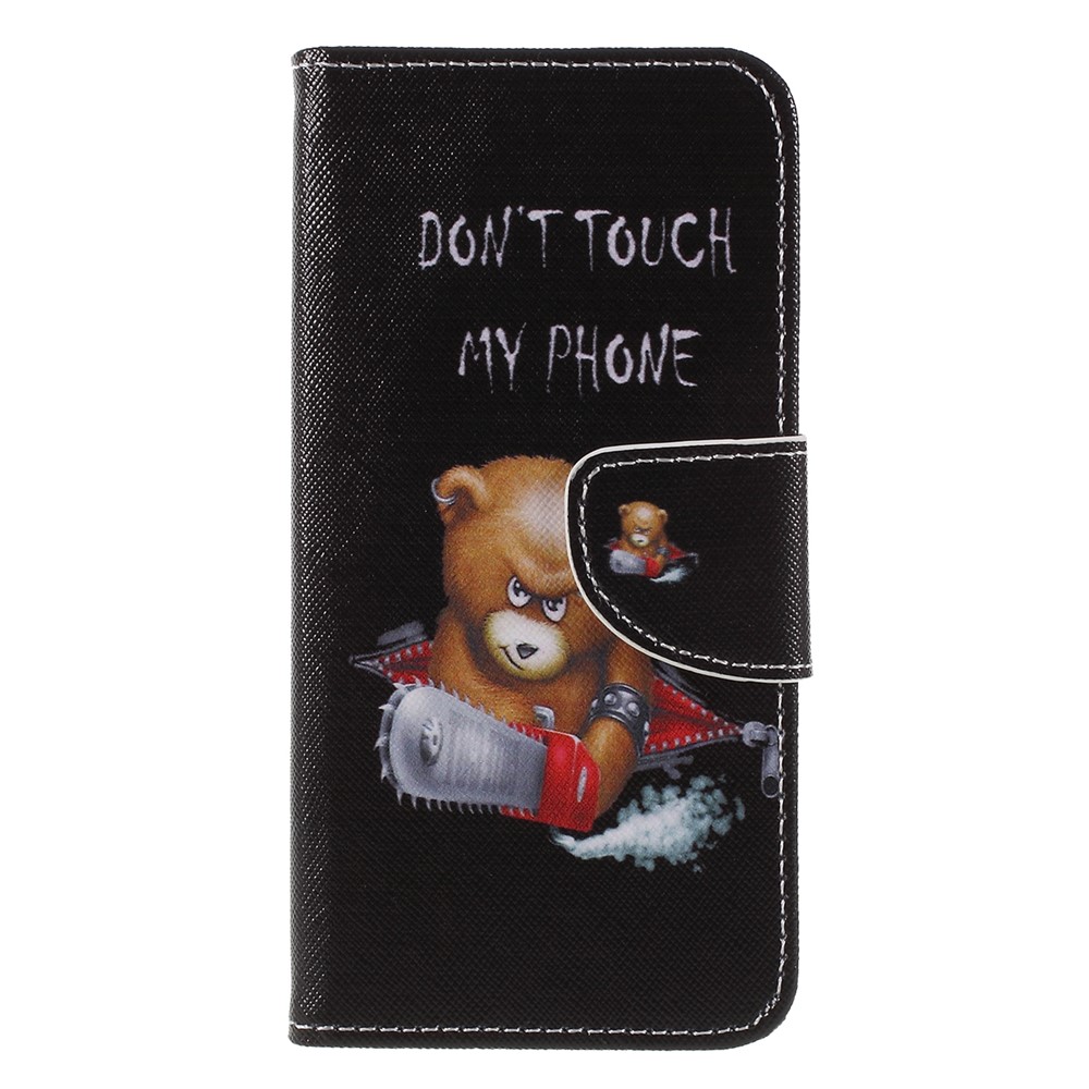 Cross Texture Patterned Leather Wallet Shell for Huawei Honor 9 Lite / Honor 9 Youth Edition - Bear and Angry Warning-1