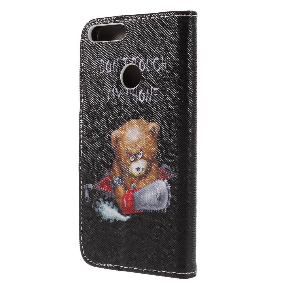 Cross Texture Patterned Leather Wallet Shell for Huawei Honor 9 Lite / Honor 9 Youth Edition - Bear and Angry Warning-2