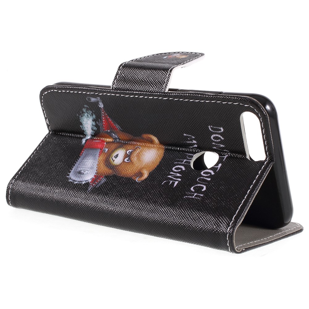 Cross Texture Patterned Leather Wallet Shell for Huawei Honor 9 Lite / Honor 9 Youth Edition - Bear and Angry Warning-5
