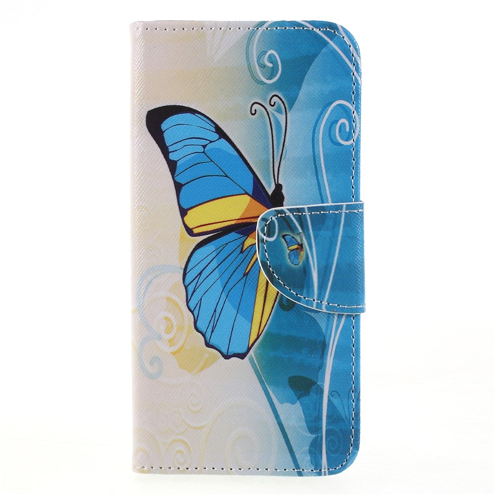 Cross Texture Pattern Printing Leather Wallet Folio Cover for Huawei Honor 9 Lite / Honor 9 Youth Edition - Blue Butterfly-1