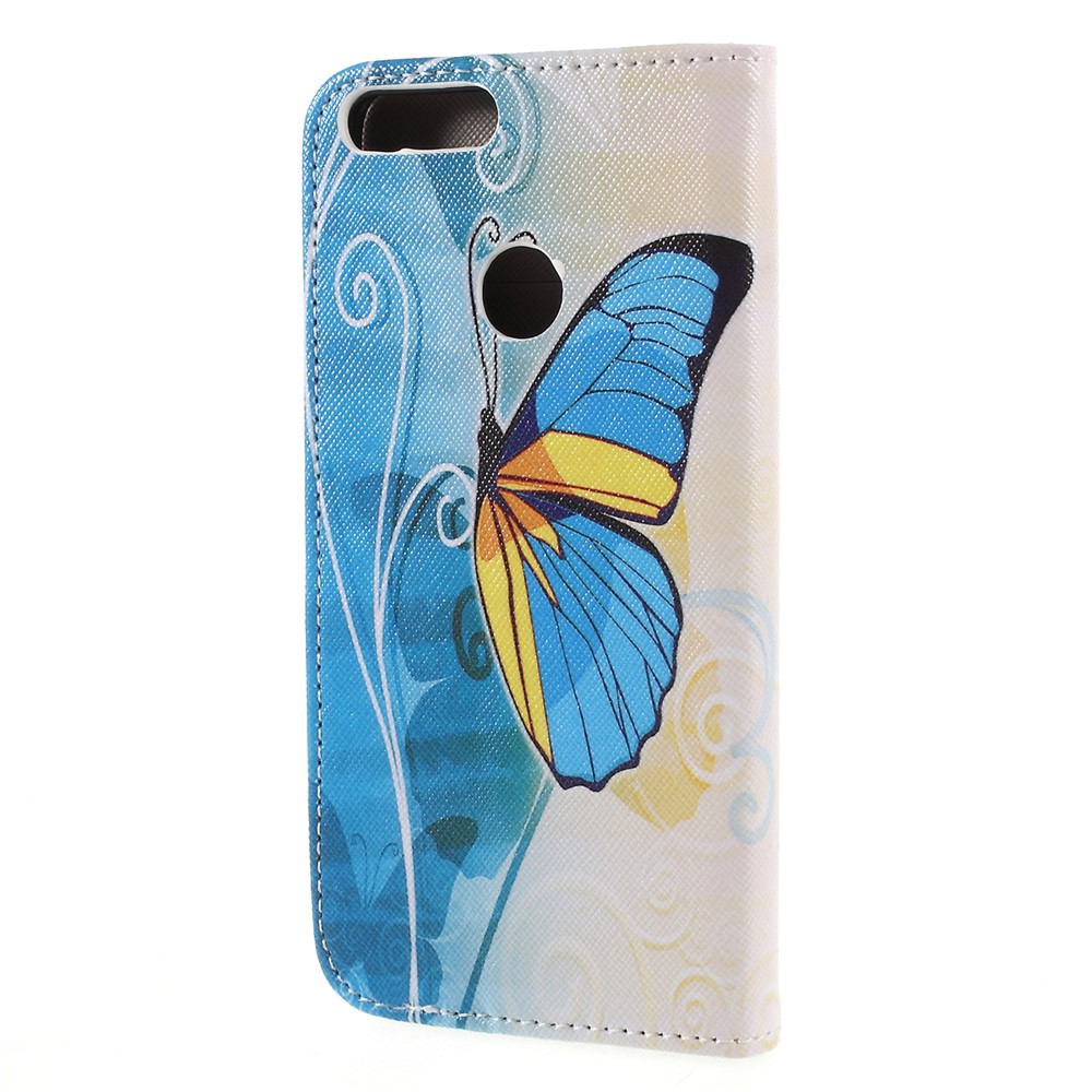 Cross Texture Pattern Printing Leather Wallet Folio Cover for Huawei Honor 9 Lite / Honor 9 Youth Edition - Blue Butterfly-2
