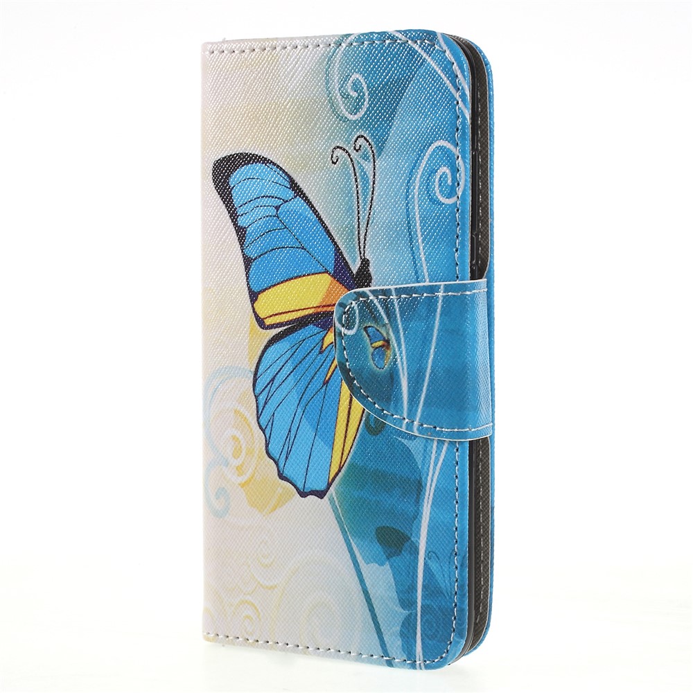 Cross Texture Pattern Printing Leather Wallet Folio Cover for Huawei Honor 9 Lite / Honor 9 Youth Edition - Blue Butterfly-3