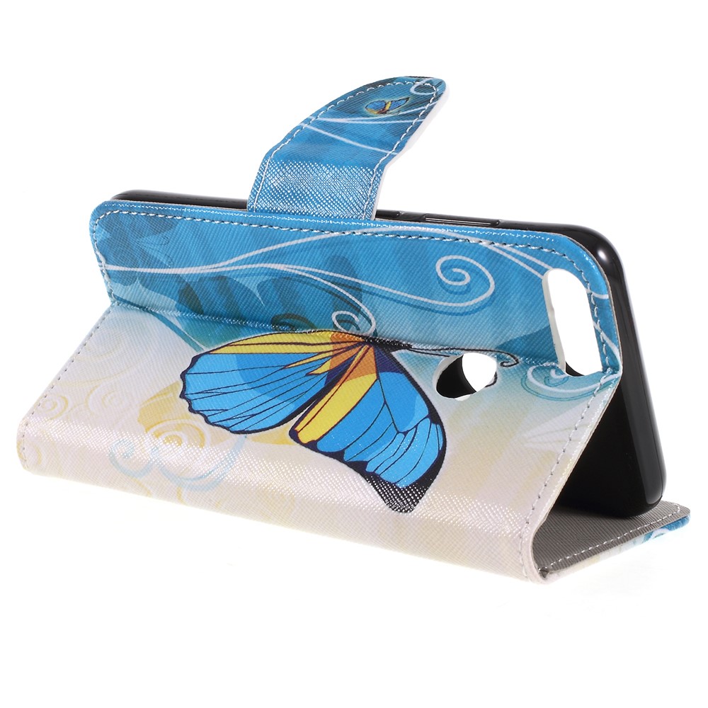 Cross Texture Pattern Printing Leather Wallet Folio Cover for Huawei Honor 9 Lite / Honor 9 Youth Edition - Blue Butterfly-5