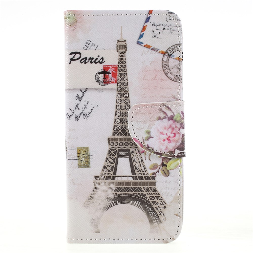 Cross Texture PU Leather Wallet Stand Case for Huawei Honor 9 Lite / Honor 9 Youth Edition - Eiffel Tower & Stamp-1