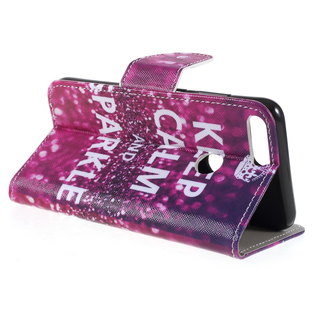 Cross Texture Pattern Printing Leather Wallet Shell for Huawei Honor 9 Lite / Honor 9 Youth Edition - Keep Calm and Sparkle-5
