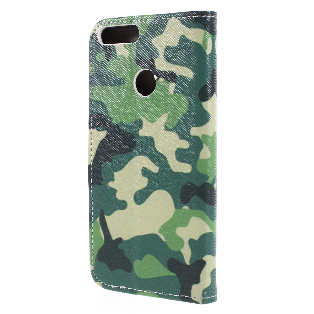 Cross Texture Patterned Leather Wallet Cover for Huawei Honor 9 Lite / Honor 9 Youth Edition - Green Camouflage-2