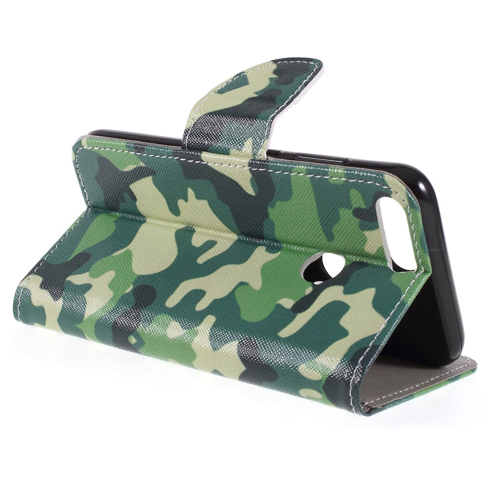Cross Texture Patterned Leather Wallet Cover for Huawei Honor 9 Lite / Honor 9 Youth Edition - Green Camouflage-5