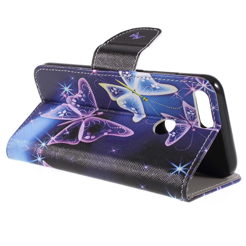 For Huawei Honor 9 Lite / Honor 9 Youth Edition Cross Texture Leather Wallet Mobile Case - Pretty Butterflies-5