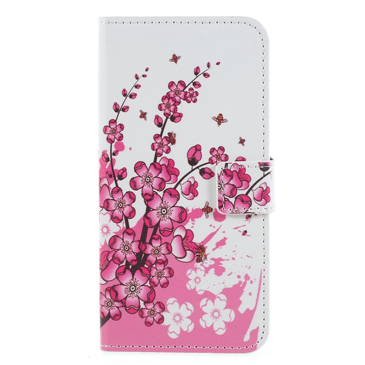 Pattern Printing PU Leather Magnetic Wallet Stand Protective Cell Phone Shell for Huawei Honor 9 Lite/9 Youth Edition - Peach Flower-1