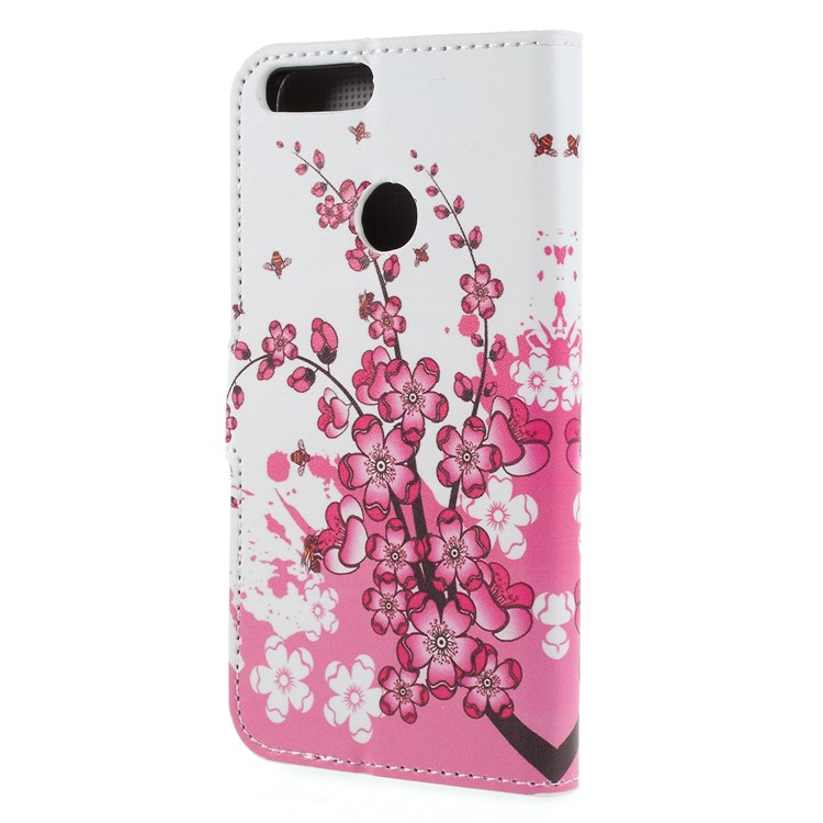 Pattern Printing PU Leather Magnetic Wallet Stand Protective Cell Phone Shell for Huawei Honor 9 Lite/9 Youth Edition - Peach Flower-2