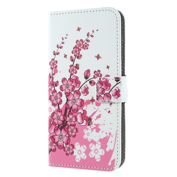 Pattern Printing PU Leather Magnetic Wallet Stand Protective Cell Phone Shell for Huawei Honor 9 Lite/9 Youth Edition - Peach Flower-3
