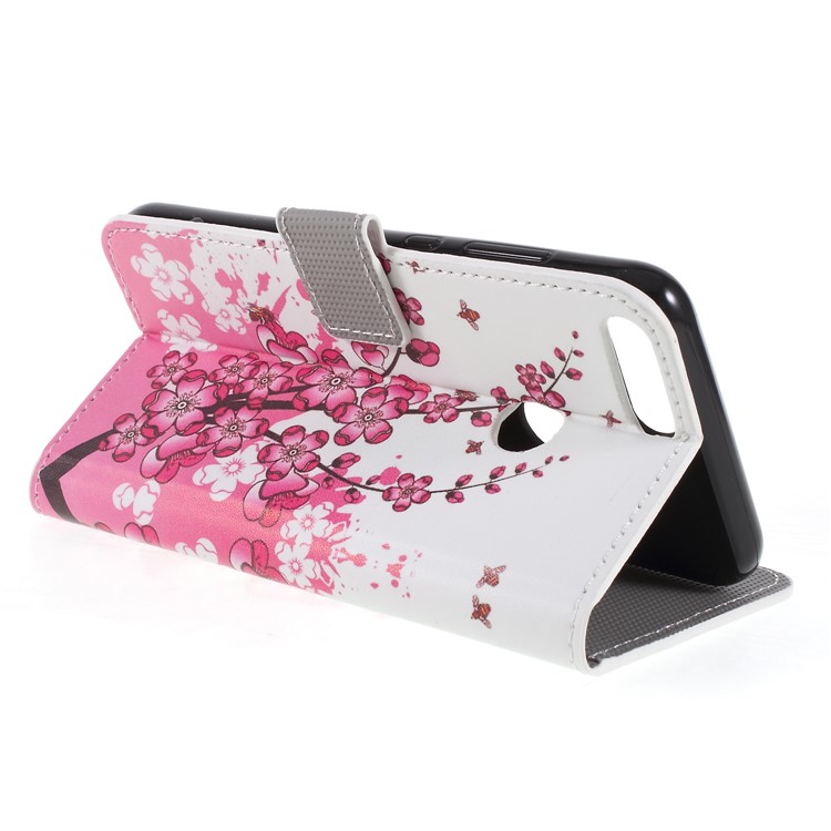 Pattern Printing PU Leather Magnetic Wallet Stand Protective Cell Phone Shell for Huawei Honor 9 Lite/9 Youth Edition - Peach Flower-5