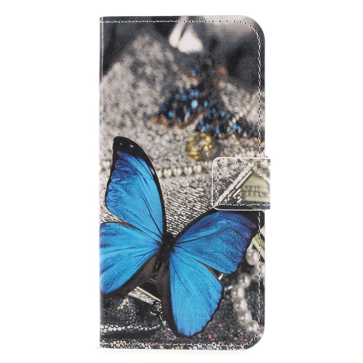 Pattern Printing PU Leather Magnetic Wallet Protective Phone Shell with Stand for Huawei Honor 9 Lite/9 Youth Edition - Blue Butterfly-1