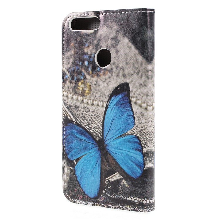 Pattern Printing PU Leather Magnetic Wallet Protective Phone Shell with Stand for Huawei Honor 9 Lite/9 Youth Edition - Blue Butterfly-2