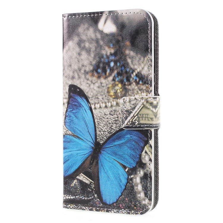 Pattern Printing PU Leather Magnetic Wallet Protective Phone Shell with Stand for Huawei Honor 9 Lite/9 Youth Edition - Blue Butterfly-3