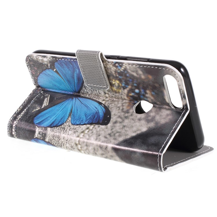 Pattern Printing PU Leather Magnetic Wallet Protective Phone Shell with Stand for Huawei Honor 9 Lite/9 Youth Edition - Blue Butterfly-5