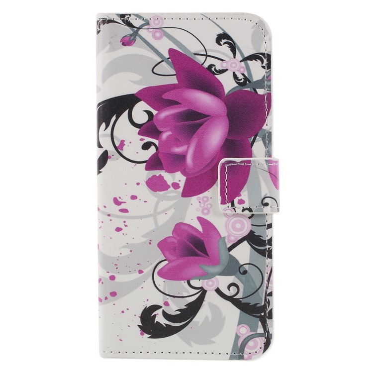 Pattern Printing PU Leather Magnetic Wallet Stand Flip Shell for Huawei Honor 9 Lite/9 Youth Edition - Purple Flower-1