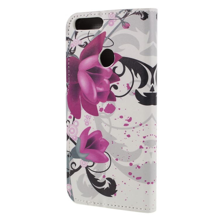 Pattern Printing PU Leather Magnetic Wallet Stand Flip Shell for Huawei Honor 9 Lite/9 Youth Edition - Purple Flower-2