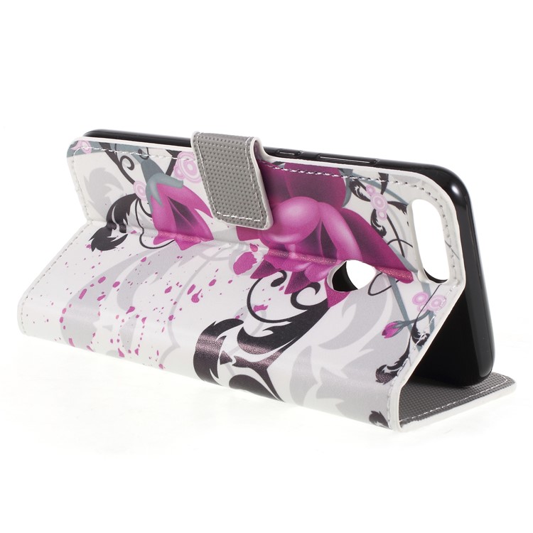 Pattern Printing PU Leather Magnetic Wallet Stand Flip Shell for Huawei Honor 9 Lite/9 Youth Edition - Purple Flower-5