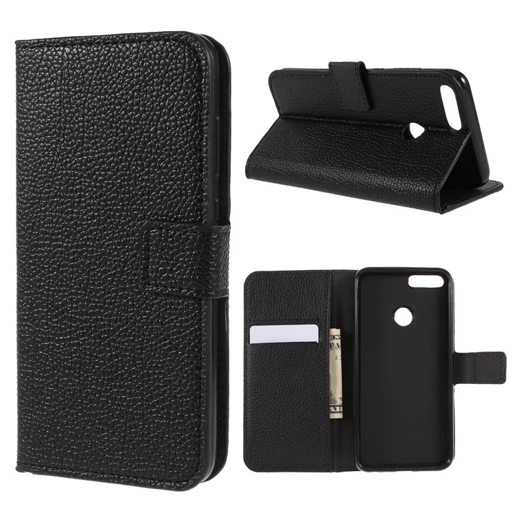Litchi Texture Genuine Leather Wallet Protective Cover Case for Huawei Honor 9 Lite/9 Youth Edition - Orange-1