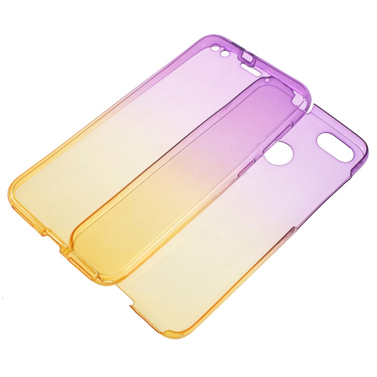 Gradient Color Touchable 2-Piece TPU Phone Case for Huawei P9 lite mini / Y6 Pro (2017) / Huawei Enjoy 7 - Purple + Yellow-5