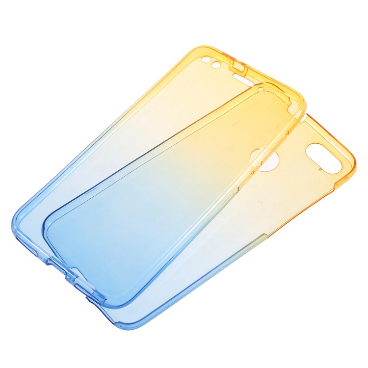 Gradient Color Touchable 2-Piece TPU Mobile Cover Shell for Huawei P9 lite mini / Y6 Pro (2017) / Huawei Enjoy 7 - Yellow + Blue-1