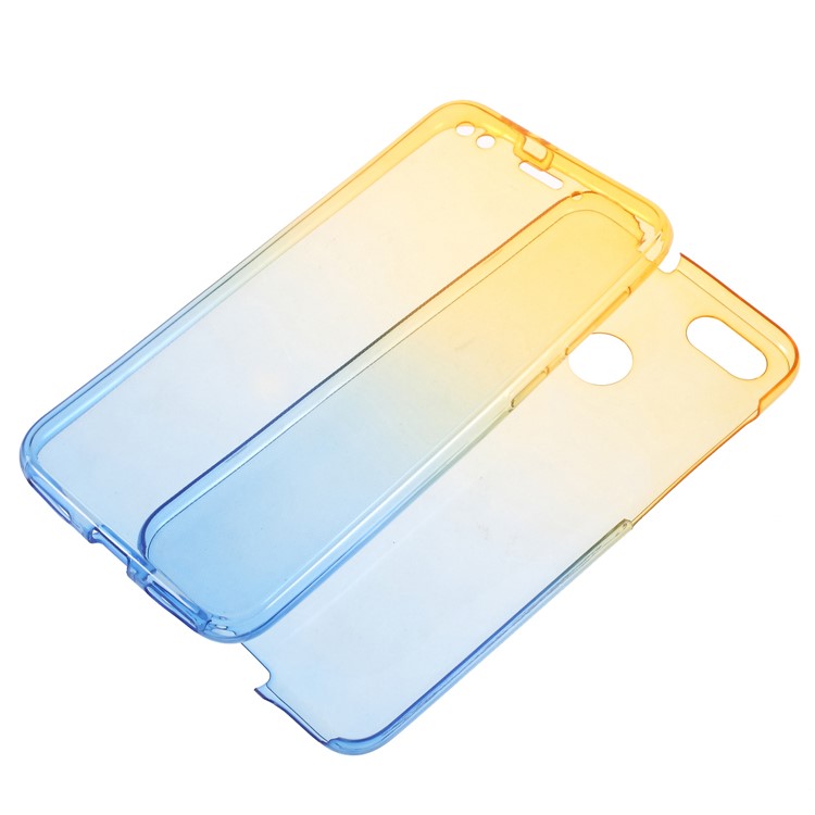 Gradient Color Touchable 2-Piece TPU Mobile Cover Shell for Huawei P9 lite mini / Y6 Pro (2017) / Huawei Enjoy 7 - Yellow + Blue-5