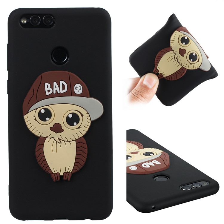 Cute 3D Owl with Cap Pattern TPU Phone Case for Huawei Honor 7X - Black-1